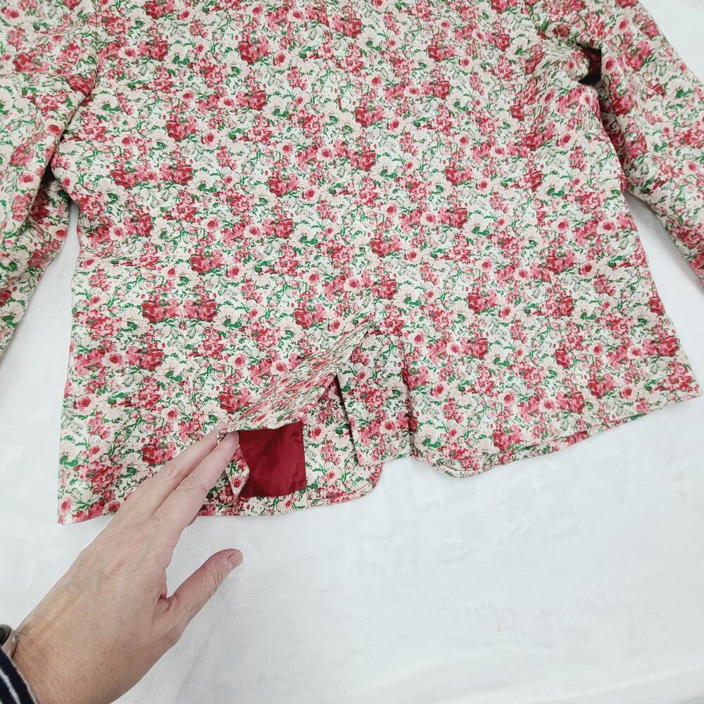 Talbots Cotton Ditsy Floral Blazer Red 3/4 Sleeve Lined Spring Office Boho 14 - Picture 9 of 11